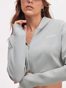 Eassivo Eassivo Women's Cropped Zip-Up Hoodie In Gray Green For Active Wear - Grey - View 6
