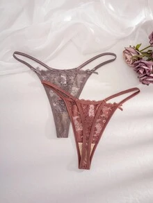 SHEIN 12pcs/Pack Plus Size Women Lace Bow Thong Panties