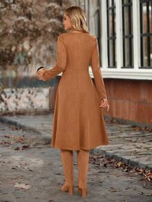 EMERY ROSE Vestido de manga larga con cintura para mujer, unicolor, marrón otoñal, vestido de invierno de Halloween - Marrón - Ver 9