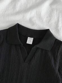 SHEIN Vintaside Kids 幼儿男童百搭休闲翻领短袖上衣搭配时尚水洗牛仔裤套装，适合日常穿着、家庭露营、用餐或购物 - 黑色 - 查看 5