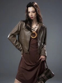 Bloopia Retro American Mirage Chic PU Leather Jacket For Women,High Neck Cropped Autumn Jacket,All Shades Of Brown Night Out Halloween Minimalist - Brown - View 7
