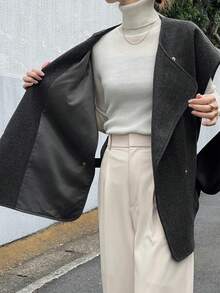 FRIFUL Women's Solid Dark Grey Lapel Sleeveless Cinched Waist Waist Slit Side Casual Versatile Woolen Autumn Dress Jacket Women Coats - Grey - View 6