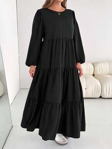 SHEIN Essnce 大码女式长裙、娃娃裙、可爱黑色连衣裙、万圣节连衣裙、秋季女装、休闲连衣裙、秋季女装、休闲万圣节服装、女士休闲连衣裙、秋季女装、秋季服装、大码秋季女装、商务休闲女装 - 黑色 - 查看 5