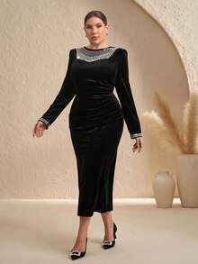 Chikora Plus Size Elegant Party Beaded Embellished Dress 2025 Autumn And Winter New Style Autumn Clothing For Women Winter Dress Women Halloween Christmas Christmas Party Dress New Year Dress New Year Women's Clothes Elegant Dresses For Party Party Outfit Wedding Guest Dress Wedding Party Dress Graduation Dress Prom Dress Elegant Dresses For Women Elegant Evening Dresses Luxury Evening Dress For Women Black Dress Halloween Costumes Christmas New Year Old Money Style