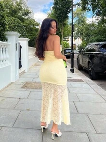 NegzBox Vacation Pale Yellow Ruched Cropped Waist Asymmetric Hem Dress,Vacation Outfits Women,Pastel Dresses For Women,Summer Dresses For Women