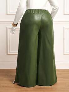 Veslaya 2025 春夏新品非洲波西米亚音乐节休闲度假优雅海岛度假派对鸡尾酒通勤日常穿着纯色松紧腰喇叭裤，女式加大码下装 - 軍綠色 - 查看 2