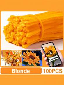 优质毛绒雪尼尔茎 - 100/150 件，用于逼真的向日葵花束和家居花卉装饰，扭曲棒用于 DIY 向日葵花束手工材料毛绒雪尼尔茎 - Yellow + Brown + Grass Green - 查看 10