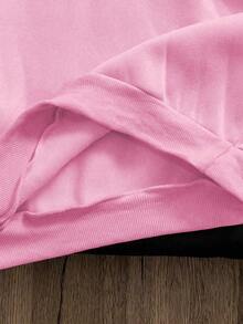 SHEIN Playful Pals 女童休闲可爱卡通兔子印花连帽卫衣，粉色女童卫衣，日常穿着，秋冬季 - 粉色 - 查看 3