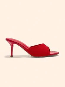 CUCCOO BASICS Women's Square Toe Slim High Heel Elegant Commuter High Heel Sandals For Christmas - Red - View 2