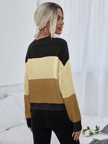 EMERY ROSE Áo len dệt kim cổ tròn trễ vai họa tiết sọc tương phản dành cho nữ - Nhiều màu - Xem 2