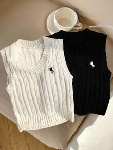 SHEIN Comfortcana 女士休闲百搭刺绣针织背心 - 彩色 - 查看 8