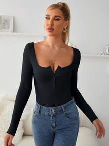 Chiquease Body ajustado tejido de canalé - Negro - Ver 3