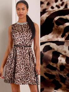 Lilora Elegant Leopard Print, Light Luxury, Sleeveless, Round-Neck, Diamond-Encrusted, Waist-Cinched, Large-Hem Women's Short Dress For Prom, Business, Retro, Party, Resort, Outing, Old Money,Siren Coquettish, Prom, Ball, Valentine's Day, Cruise Attire, Commuting,  Richly Layered, Date Night, Gathering, Minimalism, Birthday, Formal Event, Break, Modest, Chic, Casual, Shopping, Street Wear, Going Out, Coquette Cheetah Print