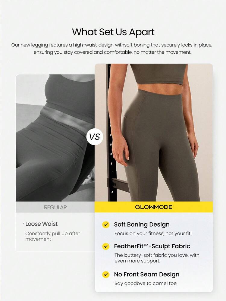 24" CoreHold FeatherFit™-Sculpt CoreHold Ajuste sin deslizamiento Boning Control de abdomen Sin costura frontal Leggings con bolsillos laterales Entrenamiento de impacto medio Jogging Gimnasio