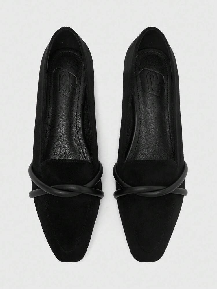 CUCCOO BIZCHIC Women's Square Toe Flat Black Criss-Cross Strap Soft Bottom Comfortable Retro Loafers, Suitable For Daily Commute And Office Wear For Christmas Spring Shoes