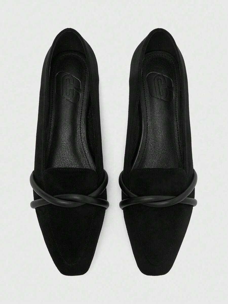 CUCCOO BIZCHIC Giày lười đế mềm, đế vuông, màu đen, quai chéo, thoải mái, kiểu dáng cổ điển dành cho nữ, phù hợp để đi làm hàng ngày và đi làm văn phòng - màu đen - Xem 1