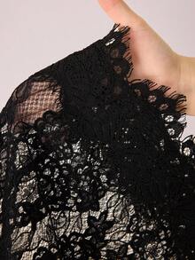 SHEIN PETITE 纯黑色性感透明蕾丝连体裤，优雅女士内衣，日常约会装，外出装，派对装，不对称阔腿连体裤，情人节连体裤，休闲连体裤，优雅连体裤 - 黑色 - 查看 12