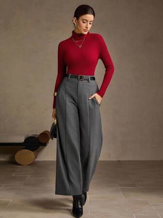 MOTF PREMIUM PANTALONES DE TRAJE DE PIERNA ANCHA CON COSTURA DELANTERA