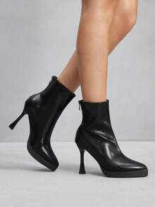 CUCCOO SZL 女士时尚百搭防水厚底超高跟踝靴 - 黑色 - 查看 1