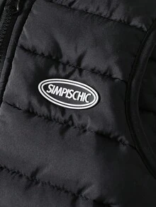 少女字母印花拉链领冬季背心 - 黑色 - 查看 4