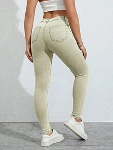 High Waist Skinny Jeans - Mint Green - View 2