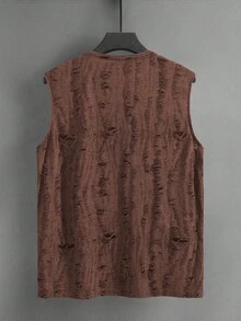 Claim Dot Men's Street-Style Distressed Texture Jacquard Sleeveless Crew Neck Fashion Tank Top - Brown - View 2