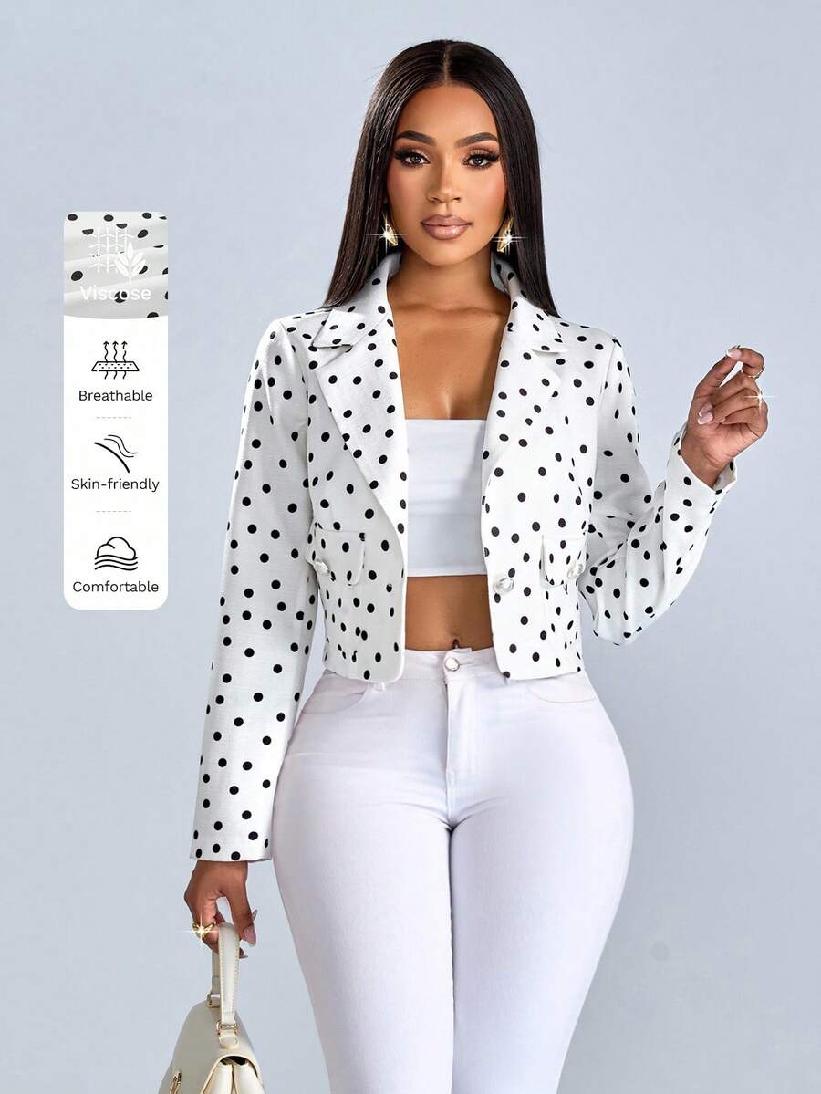 SOLERSUN Áo khoác vest vải tuýt chấm bi thời trang thu đông dành cho nữ, phù hợp khi đi làm, đi chơi, đi chơi hàng ngày - trắng - Xem 1