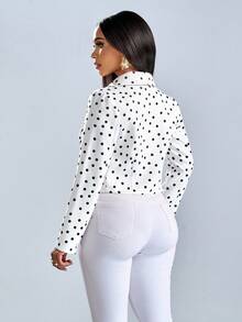 SOLERSUN Áo khoác vest vải tuýt chấm bi thời trang thu đông dành cho nữ, phù hợp khi đi làm, đi chơi, đi chơi hàng ngày - trắng - Xem 2