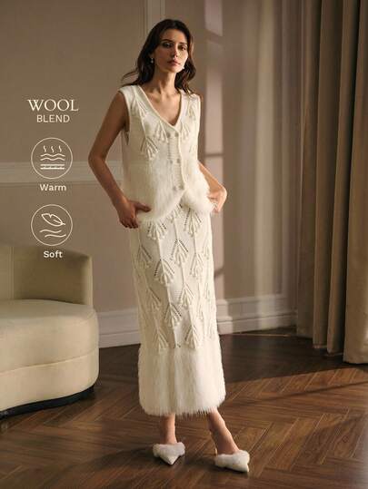 MOTF PREMIUM CONTRAST FAUX FUR WAISTCOAT & HOLLOW OUT SKIRT SWEATER CO-ORD