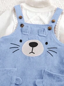 SHEIN Newborn Baby Girl Cute Versatile Corduroy Cartoon Pattern Bib Jumpsuit, Autumn/Winter Fall - Blue - View 6