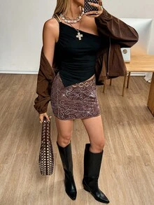 Siren Gaze Váy ôm sát bodycon mini đính sequin hoa, váy dự tiệc sang trọng, thanh lịch, trang trọng, váy họa tiết màu nâu xuyên thấu, thời trang thu đông mới 2025 phải có khi đi làm, đi chơi, tiệc tùng, hóa trang Halloween, tiệc Giáng sinh, dạ hội tốt nghiệp - màu nâu - Xem 5