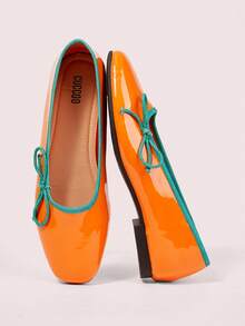 CUCCOO DOLLMOD Giày ba lê kim loại khóa chéo màu xanh satin dễ thương mới cho nữ mùa xuân, giày bệt nữ thanh lịch ngọt ngào cỡ lớn - trái cam - Xem 2