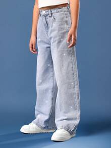SUMWON Quần jeans denim ống rộng cotton đính pha lê lấp lánh họa tiết ngôi sao thời trang dự tiệc ngày lễ Bộ sưu tập thu đông Thời trang Y2K - Rửa nhẹ - Xem 3