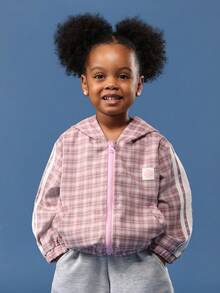 SUMWON Girls Pink Plaid Bomber Jacket Lightweight Full Zip Casual Spring Fall Outerwear With Hood Side Pockets Elastic Waist Varsity Style Everyday Wear Winter - Multicolor - View 1