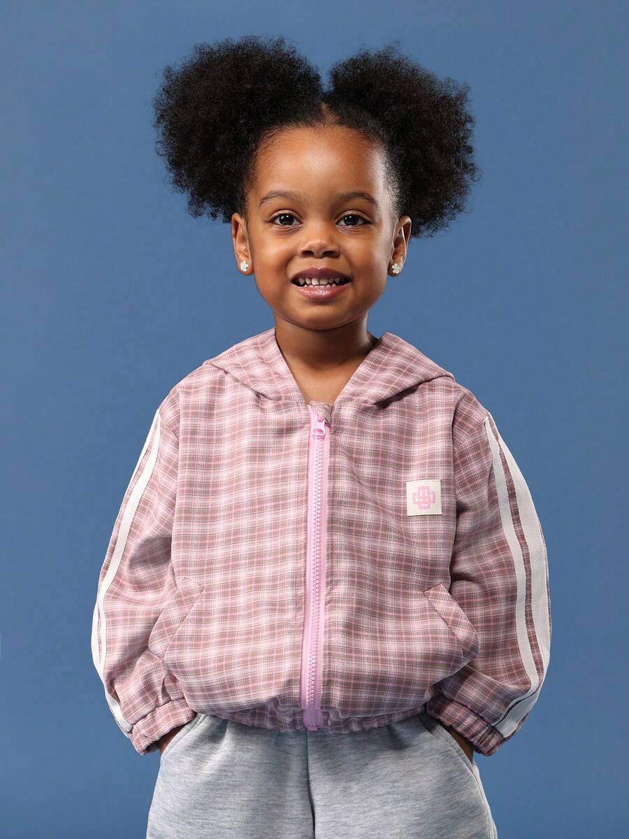 SUMWON Girls Pink Plaid Bomber Jacket Lightweight Full Zip Casual Spring Fall Outerwear With Hood Side Pockets Elastic Waist Varsity Style Everyday Wear Winter - Multicolor - View 1