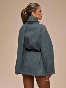 SHEIN BAE Bufanda elegante, cinturón de cintura suelta, abrigo corto de cintura ceñida, abrigos de invierno para mujer, abrigo informal, abrigos de invierno para mujer, abrigos elegantes para mujer, otoño