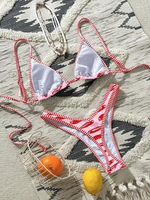 Swim Mod Bikini de triángulo sexy para mujer, traje de baño casual de 2 piezas con estampado de peces, estilo europeo y americano para playa y vacaciones - Multicolor - Ver 2