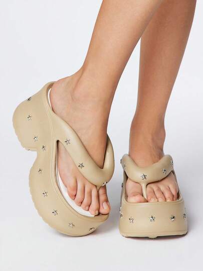 Grunge Punk White Rock Punk Sandals, Summer Open Toe Studded Gothic Shoes, Roman Beach Flip Flops