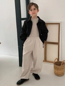 DAZY Casual Loose Wide Leg Elastic Waist Solid Color Tween Boys Pants