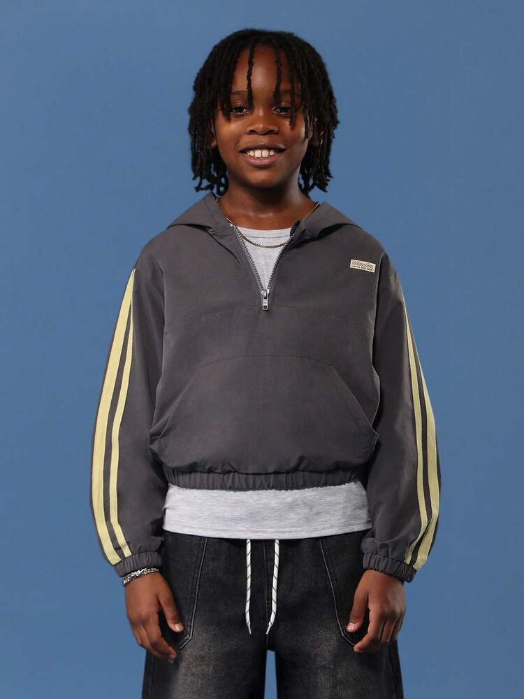 Half Zip Nylon Windbreaker With Contrast Side Stripes