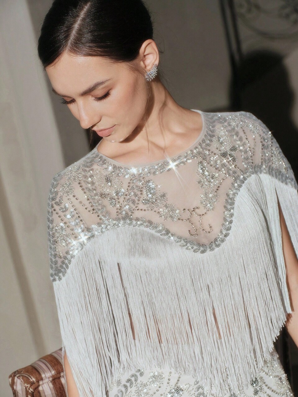 Women's Fashion New Hot-Selling Heavy Beaded Patchwork Tassel High-End Party Evening Elegant Suit
