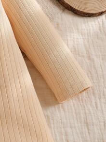 SHEIN Vintaside Kids 婴儿休闲可爱荷叶边长袖连体衣及发带套装，秋冬款 - 卡其色 - 查看 7