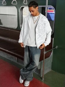 PAVTROS Felpa con cappuccio e chiusura lampo da uomo Manfinity Streetrush, stile urban scuro, street style INS, stile Y2K, autunnale