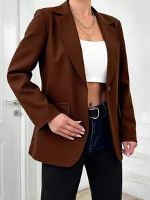 EURMUSE Ladies Single Breasted Suit Jacket - Red - View 3