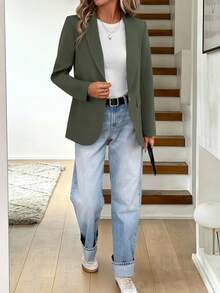 Easowa New Design Ladies Grey-Green Waist Button Up Blazer Jacket, Fall/Winter 2024