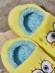 SpongeBob SquarePants | SHEIN Cute Embroidery Cartoon Yellow Children's Non-Slip Indoor Elastic Band Slippers Toddlers & Kids Soft Plush Warm House Shoes, Lightweight And Durable EVA Sole, Unisex For Boys And Girls Home Bedroom Air-Conditioned Room,Spring & Autumn & Winter