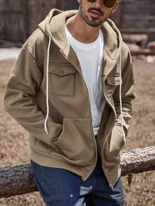 Manfinity Nomadique Men's Autumn Digital Print Long Sleeve Zip Front Pocket Drawstring Hoodie Sweatshirt Casual Hoodie Men Mens Fleece Hoodie Brown Hoodie Men Mens Graphic Hoodie Mens Zip Up Hoodie Outdoor Music Festival, Nightclub Bar, Boyfriend/Husband Gift, Anniversary Gift,