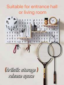 畅销家居用品，Basic Living 1 件壁挂式无钻孔塑料钉板，多种组合套件配件，多功能储物钉板配有各种储物盒和金属挂钩，适用于车库工作台/家庭厨房整理和储物/办公室/工艺室/浴室（28*28 厘米） - 白色 - 查看 7