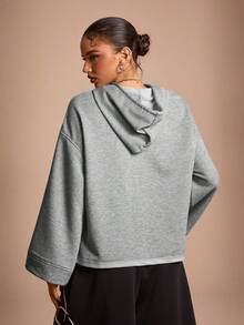 Streetz SHEIN Sport 女式休闲宽松纯色连帽运动卫衣 - 灰色 - 查看 4