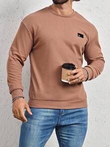 Manfinity Homme 宽松男士字母拼接细节卫衣，秋季长袖上衣 - 摩卡棕 - 查看 5